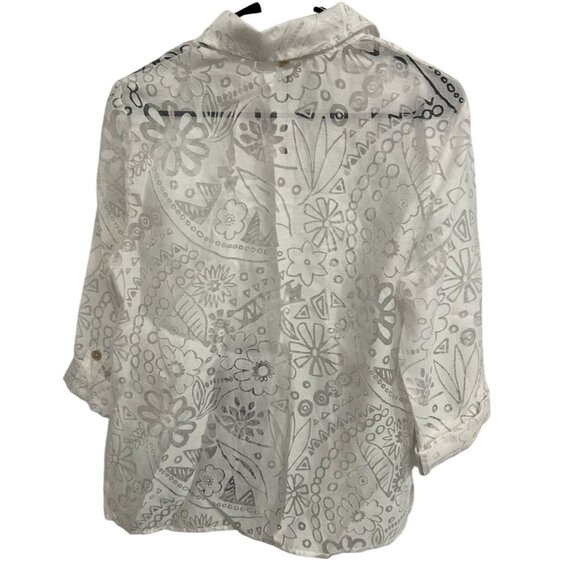Choices Womens Sheer Button-Down Floral Print Blouse Size M Rayon Polyester Line - Picture 2 of 10